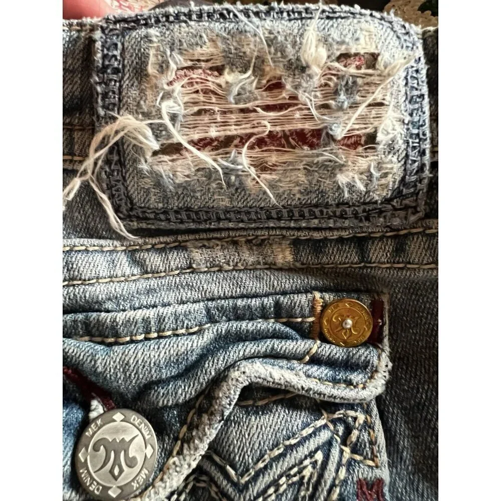 Vintage Y2K Mek Denim cut-off denim long shorts sz 31 stitching distressed